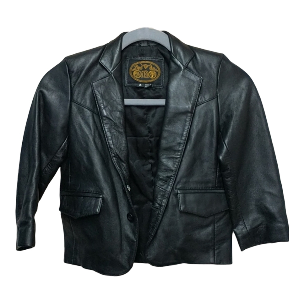 Dos de Oro Black  Leather Blazer Jacket Size 4
